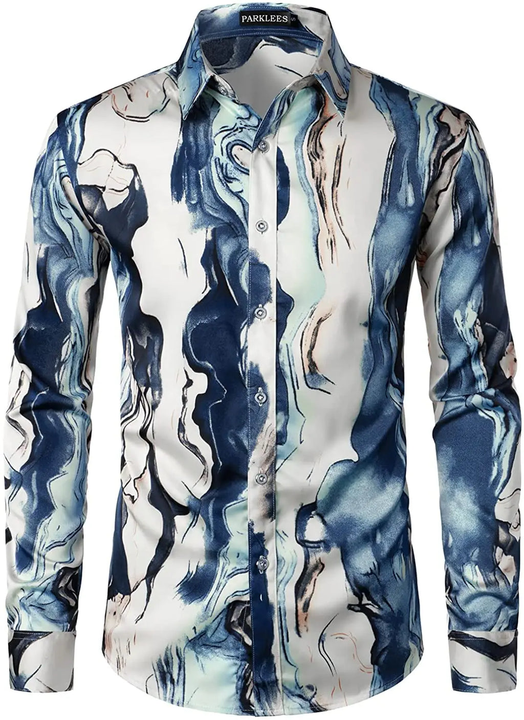 Men's long-sleeved shirt casual fashion 3d simple gradient printing shirt shirt men's lapel shirt long-sleeved New Year gift