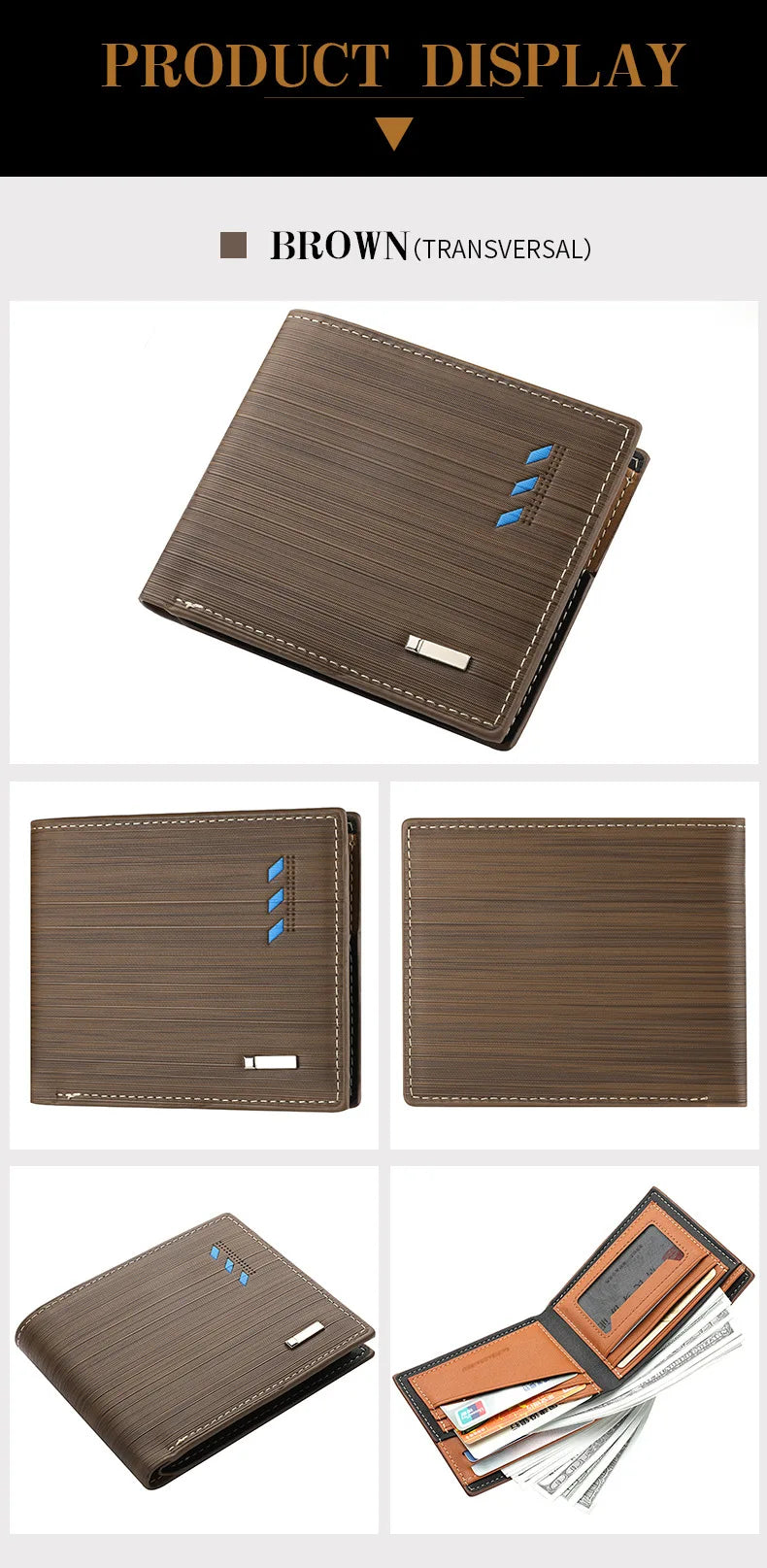Business Men's Short Wallet Microfiber Synthetic Leather Short Wallets Men Stripe Male Purse Coin Pouch Multi-functional Cards