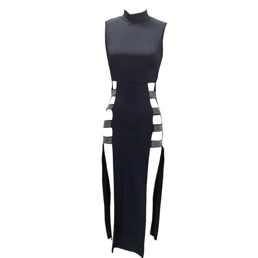 Bodycon Women Dress Club Daily Party Side High Slit Sleeveless Stand Collar Summer Comfortable Elegant Fashion