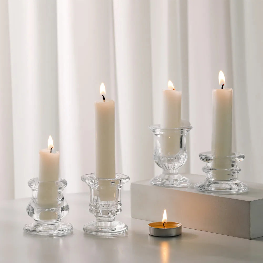 European Style Crystal Glass Candle Holder Romantic Dinner Small Candle Stand Bar Home Hotel Decor