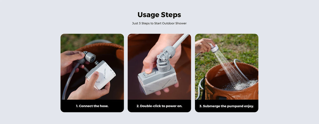 FLEXTAIL Portable Shower Pump, IPX7 Waterproof Pump Head and Hose Set, Rechargeable Water Pump for Camping, Outdoor Shower