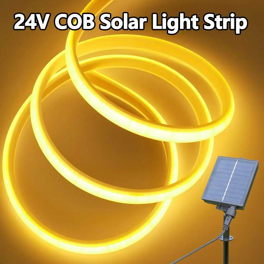 24V COB Solar Neon Light Strips DC 24V Flexible Lights Waterproof IP67 Warm White 1m 2m 3m 4m 5m LED Strip For Garden Decoration