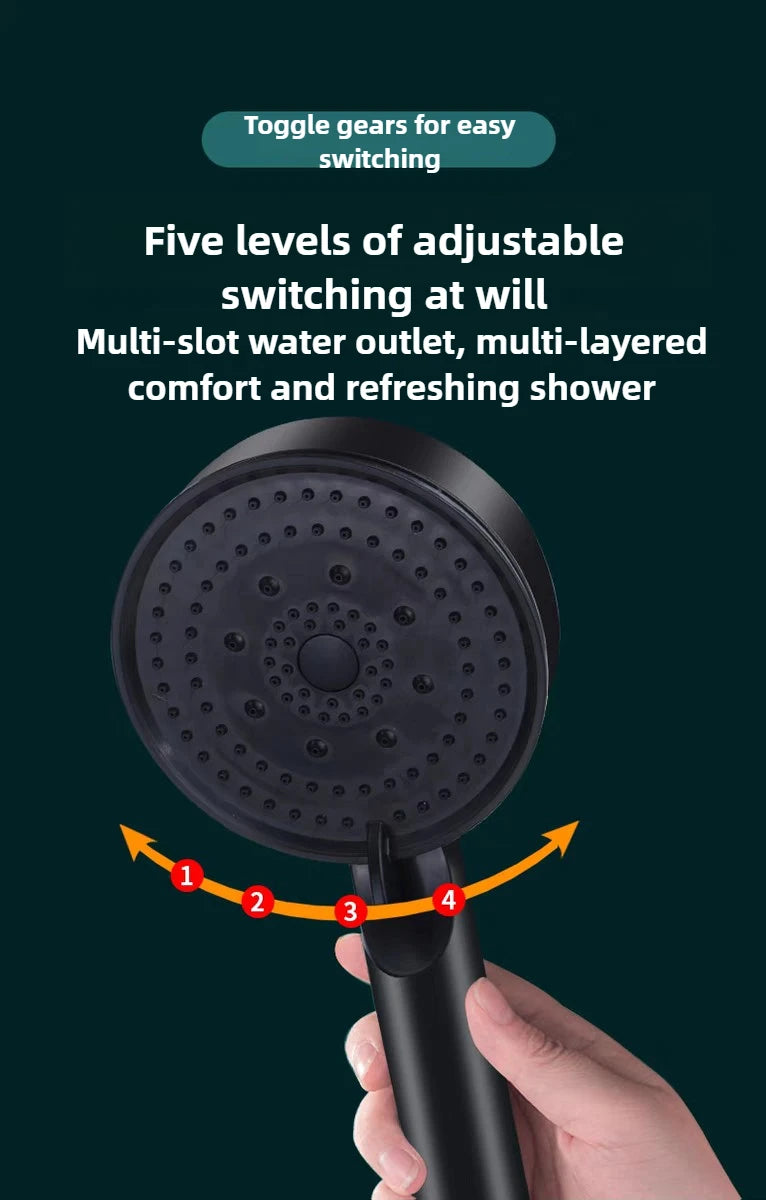 Black 5 Modes Shower Head Adjustable High Pressure Water Saving Shower Head Water Massage Shower Head Bathroom Accessories