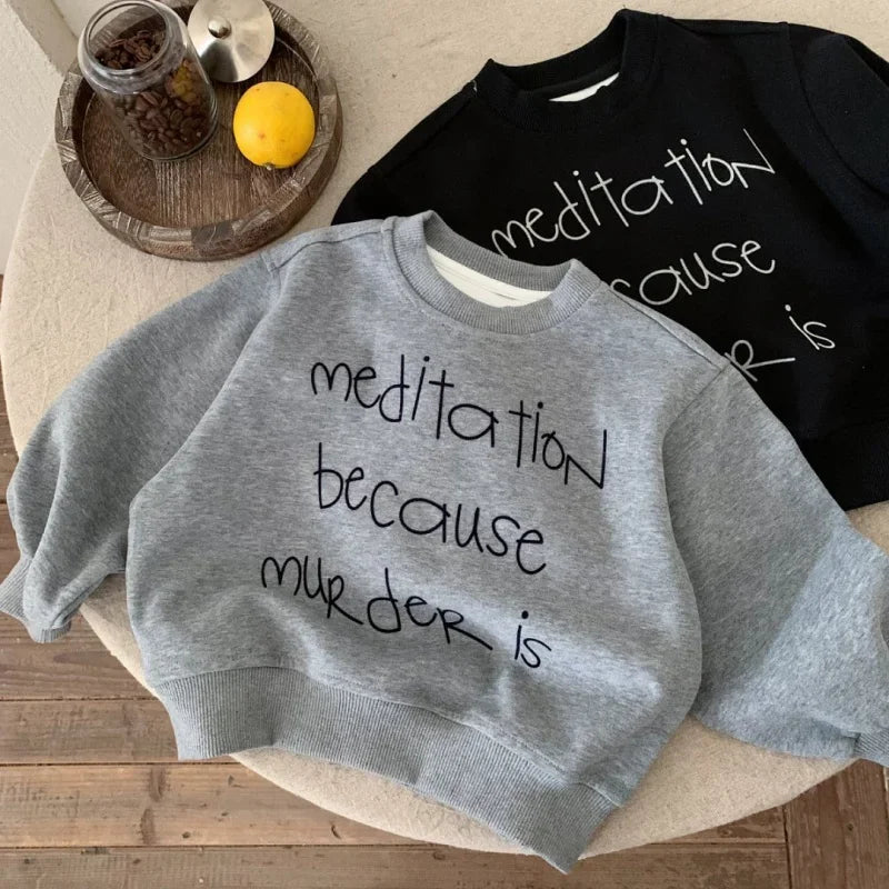 2025 Autumn New Children Solid Sweatshirt Baby Fashion Letter Printed Long Sleeve Tops Kids Girl Boy Crewneck Hoodie Clothing
