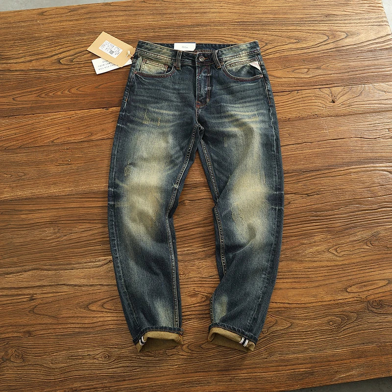 2025 Spring and Autumn New American Retro Heavyweight Denim Jeans Men's High Street 94.2% Cotton Washed Straight Casual Pants
