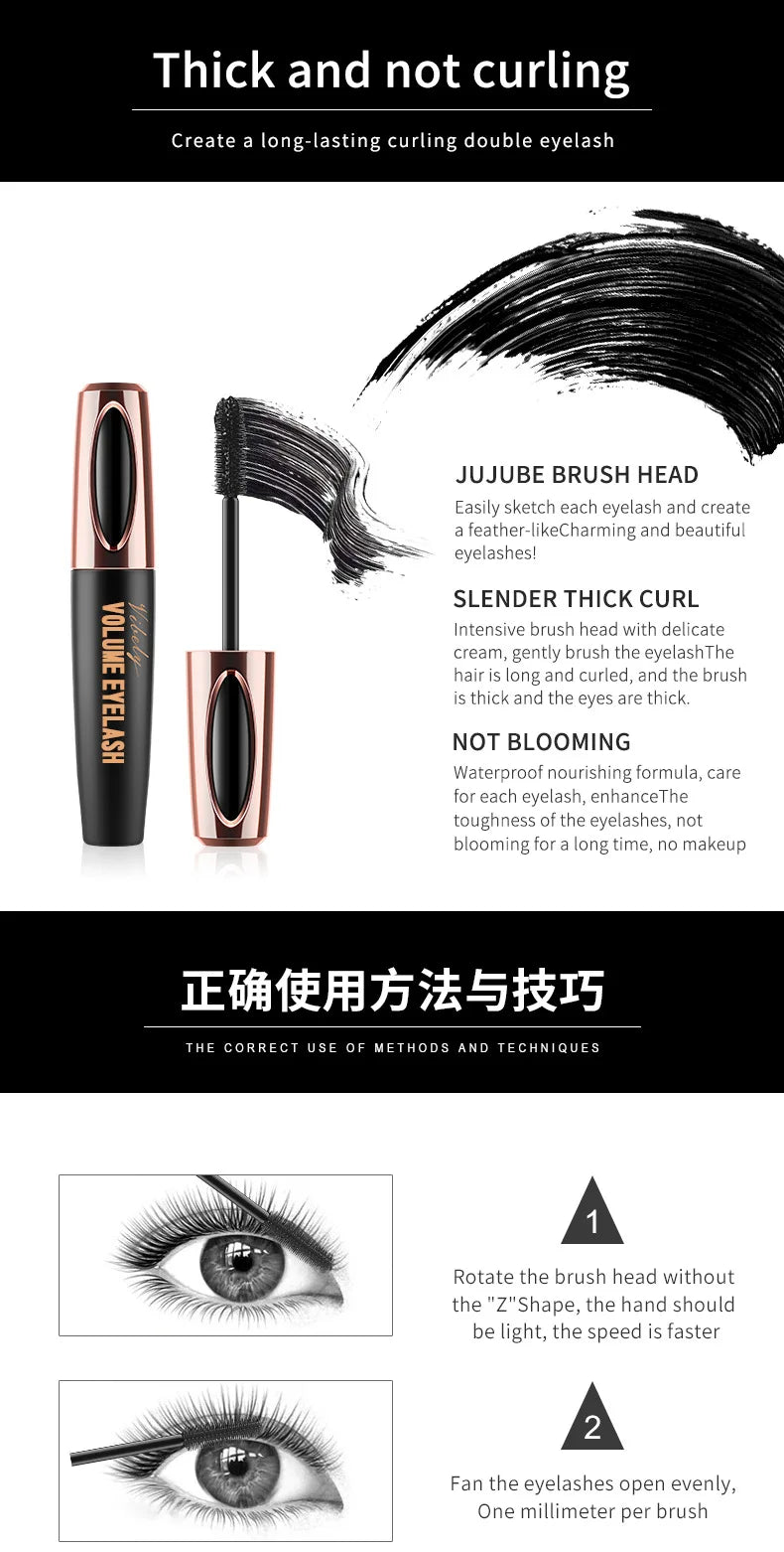 D Volumizing Mascara with Silicone Brush - Waterproof, Smudge Proof for Lengthening & Curling Lashes, Long Lasting Wear