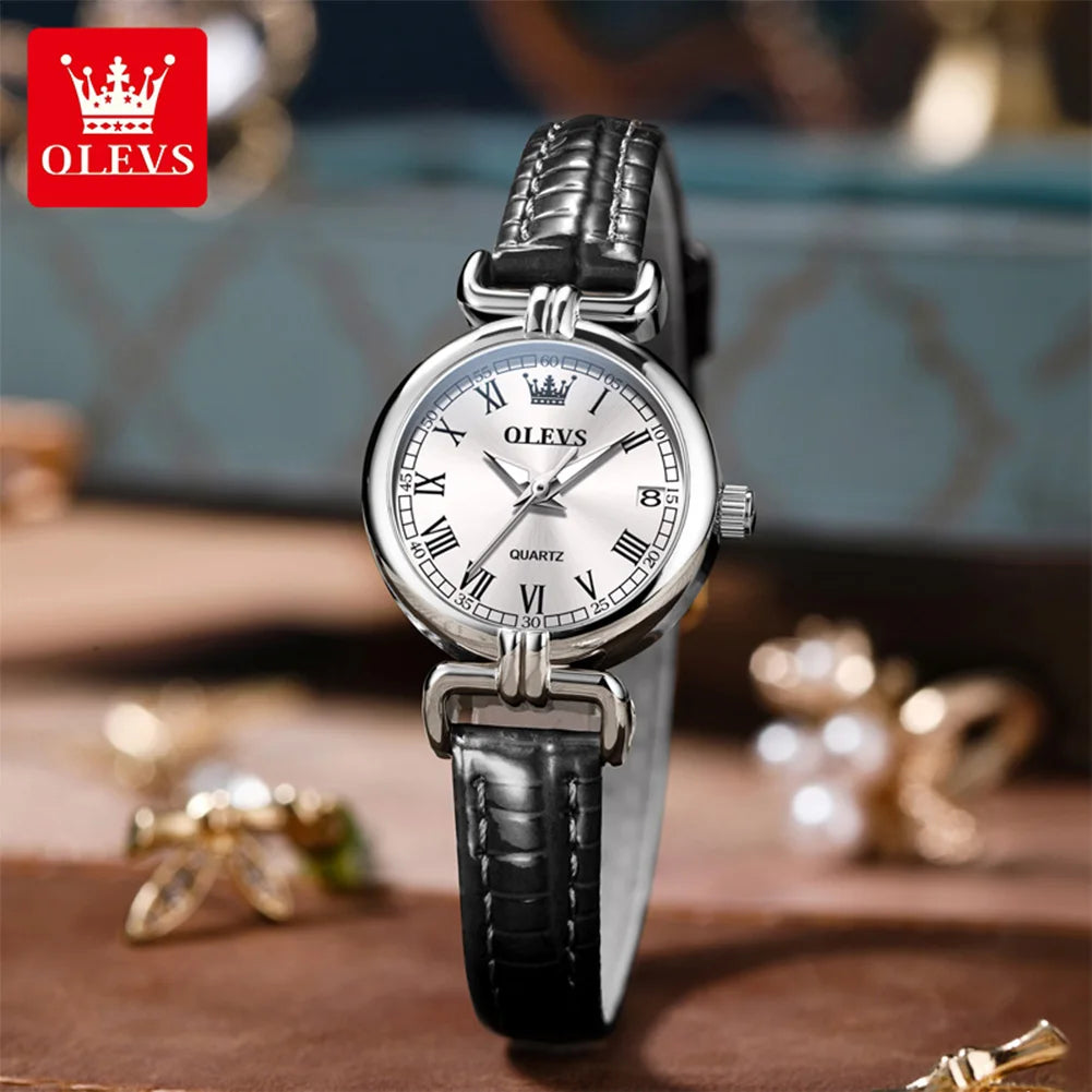 OLEVS 5645 New Women Watches Elegant Original Date Quartz Wristwatch Waterproof Luminous Watches For Woman Leather Strap Watch