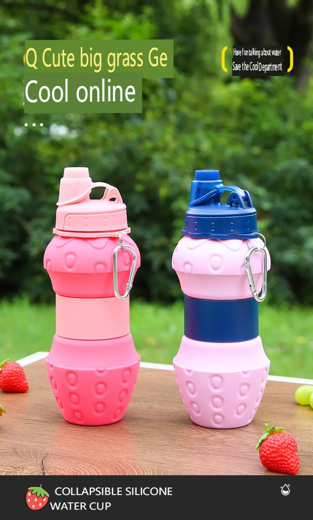 Portable Foldable Sports Water Bottle 600Ml Travel Sports Bottle Strawberry Shaped Water Bottle Kids Silicone Telescopic Cup