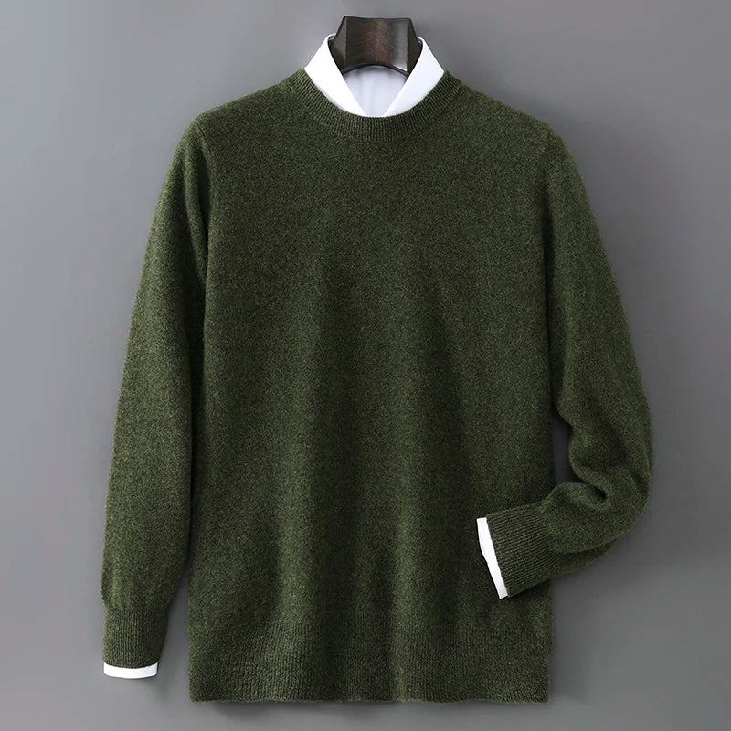 New Autumn And Winter Pure Wool Sweater Men's Round Neck Loose Thick Pullover Sweater Solid Color Cashmere Knitted Base Sweaters