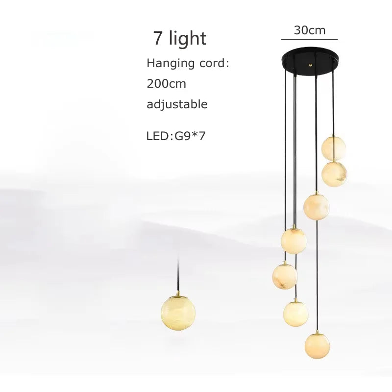 2026 New Modern Staircase Decor Lighting Luxury Marble Chandeliers Duplex Villa Loft Dining Room Hall Living Room Pendant Lights