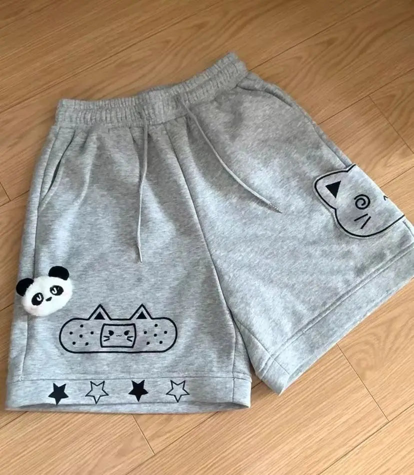 Japanese Kawaii Shorts Women Sweet Cat Embroidery Short Pants Preppy Style Cute Anime Soft Girl Casual Wide Leg Shorts New