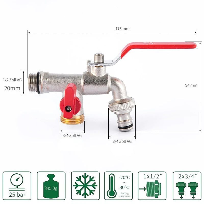 Garden Outdoor Bibcock Faucet DN15 DN20, Anti-freeze, Dual Control Copper for Washing Machine and Kitchen Garden Sink    1/2