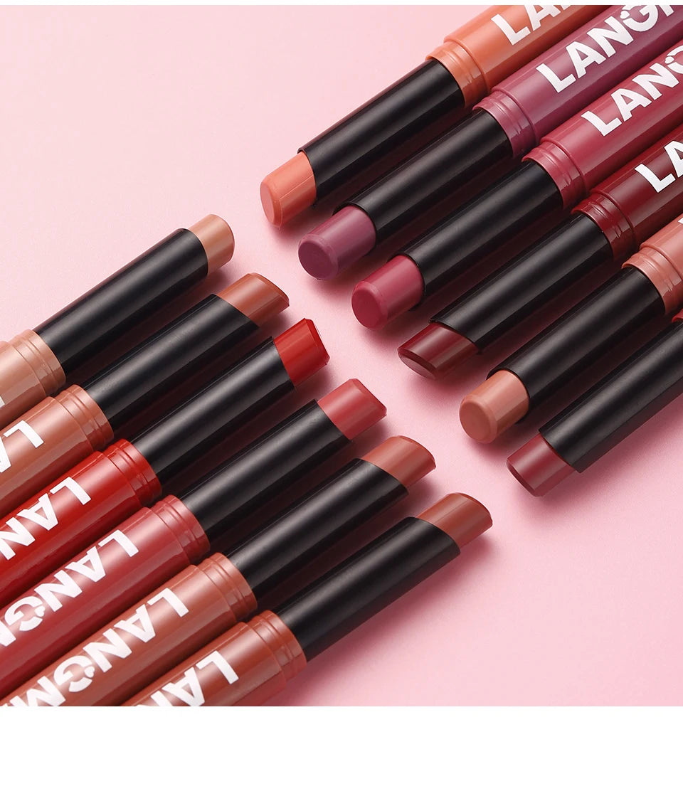 Integrated waterproof lipliner+lipstick lipstick lipstick set,no smudge,no fade,no cup,durable,easy to create a perfect makeup!