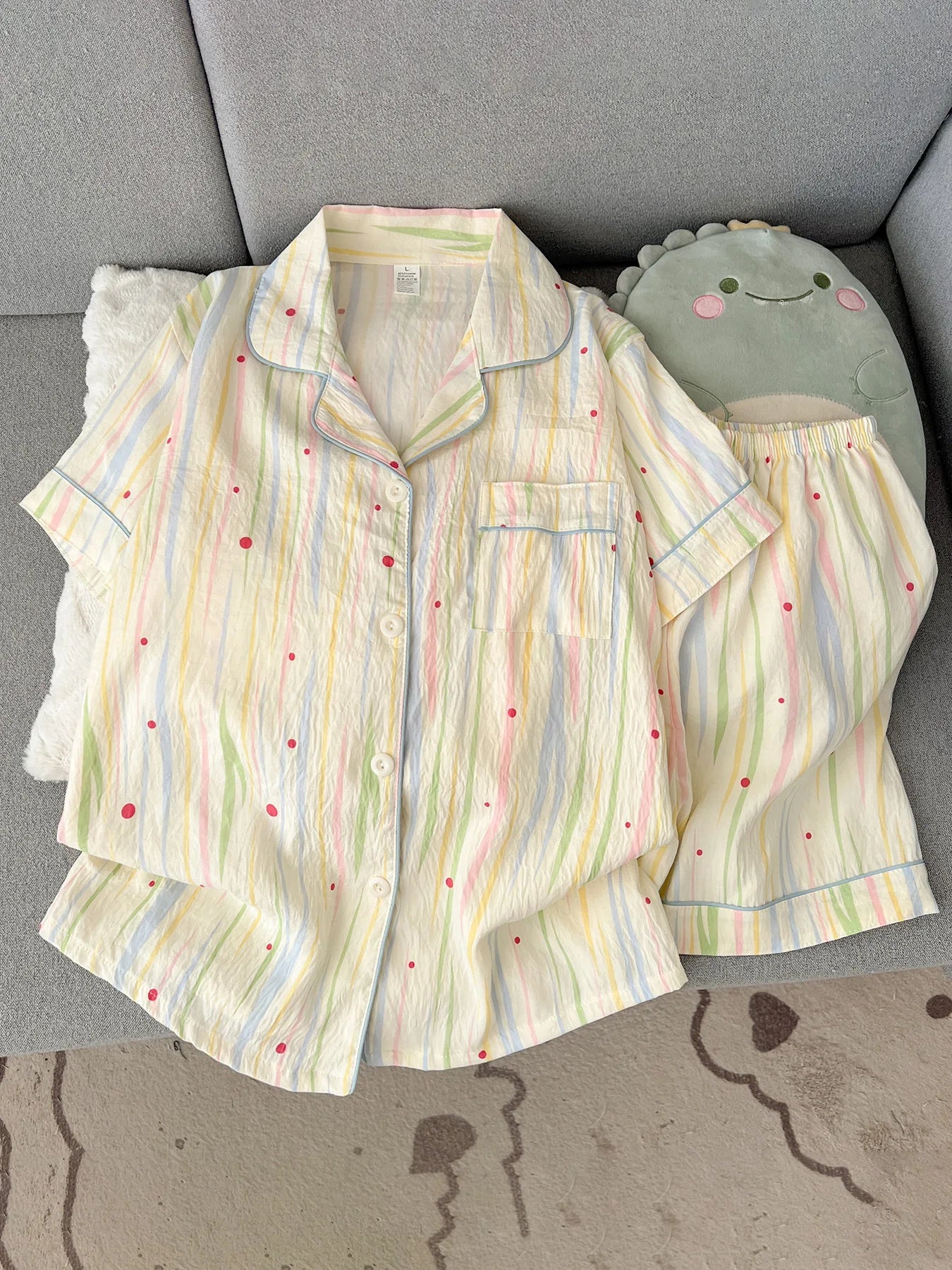 Summer 2026 New Short-Sleeved Shorts Pajamas Women's Cartoon Cute Girl Cardigan Set Ladies Sleepwear Breathable Homewear