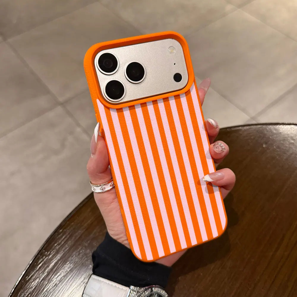 Pink Stripes Pattern Phone Case For iPhone 17 16 15 14 13 12 11 Pro Max Plus 17 Air 16E 17E Lychee Texture Soft Shockproof Cover