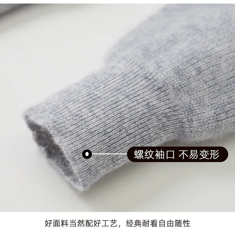 Autumn and Winter 100% Pure Cashmere Cardigan Men's Hoodie Zipper Thick Sweater Loose Plus Size Wool Knitted Sweater Coat
