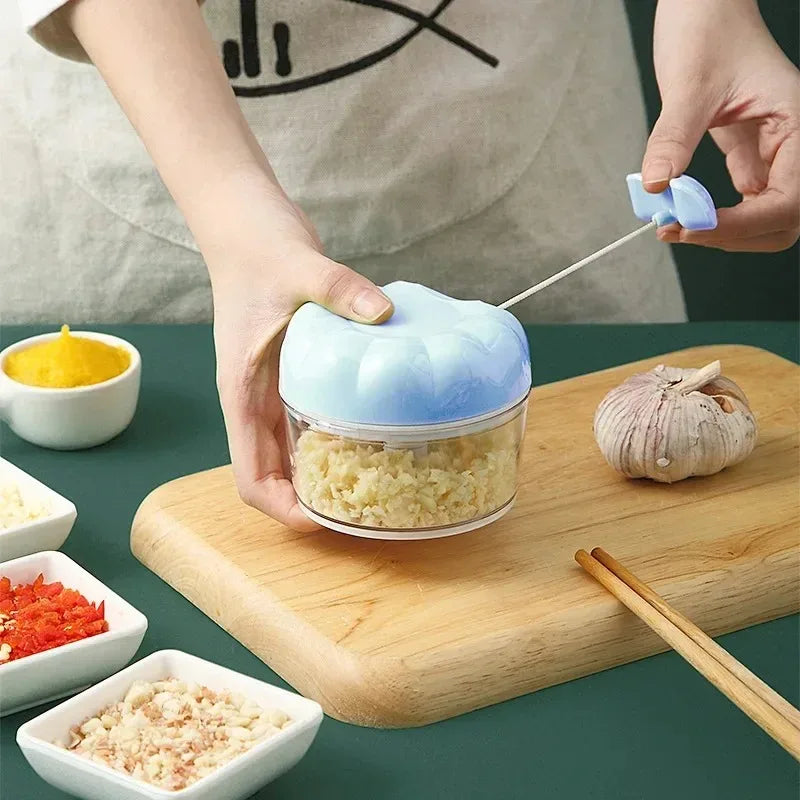 Manual Garlic Mincer Stainless Steel Blade and Hand Drawstring Food Vegetable Cutting Machine Meat Grinder Kitchen Gadgets