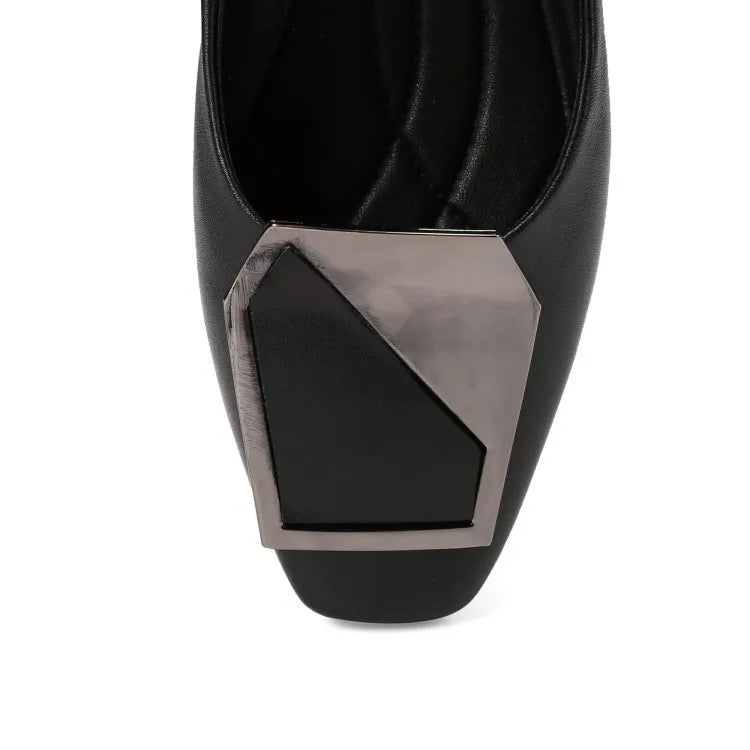 NEW Autumn/Spring Women Pumps Genuine Leather Shoes for Women Square Toe Low Heel Shoe Concise Slip-on Plus Size Handmade Shoes