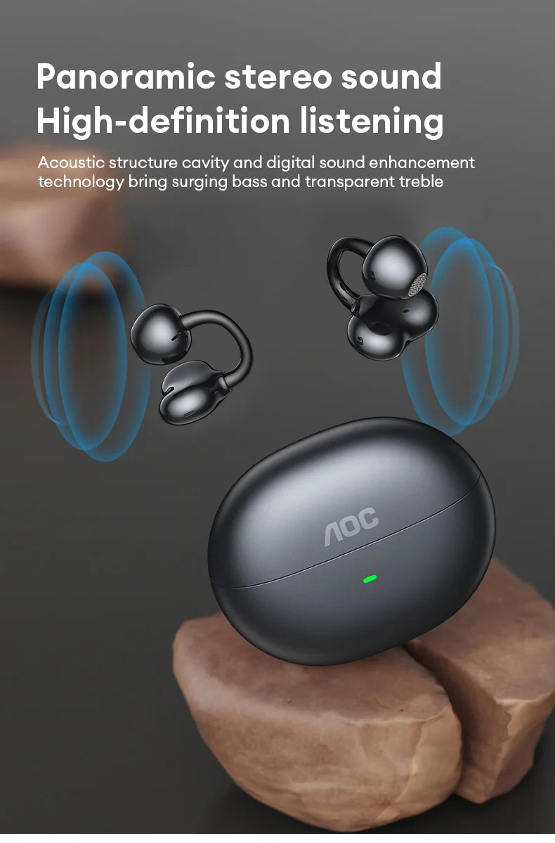 Choice AOC ACD2544 Wireless Bluetooth Earphones Ear Clip Earbuds Surround Stereo Sound Low Latency Music Gaming Clear Calls