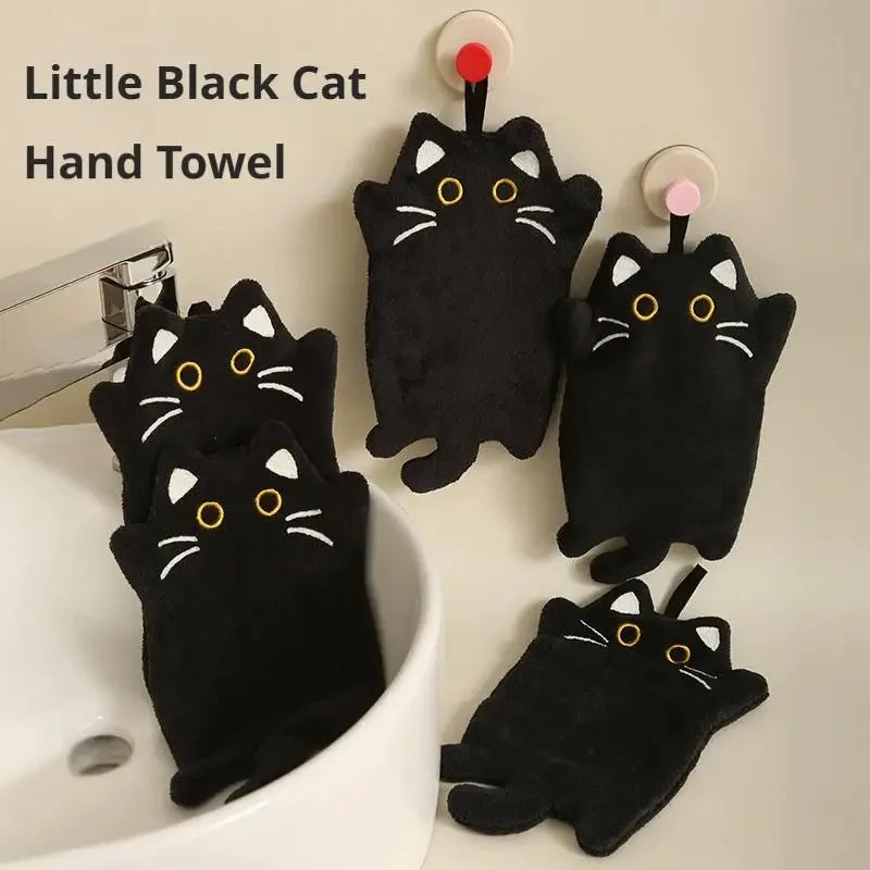 1PC Cartoon Cat Hand Towel Thickened Absorbent Kitchen Heat Resistant Pad Hanging Cleaning Cloth Towels