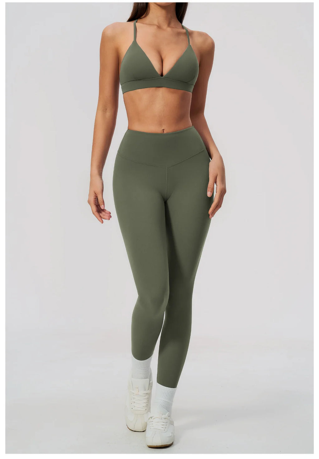 Woman Yoga Set Fitness Suit 2PCS Gym Clothing Running Workout Sportswear Outfit Tracksuit Set V Neck Cross Back High Waist Pants