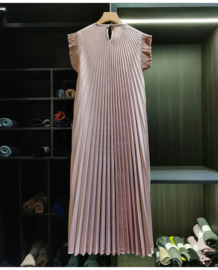Miyake Pleated Solid Color Dresses High-End 2026 Ruffled Handmade Pleats Solid Color Fold Dress Summer Elegant Sleeveless Dress