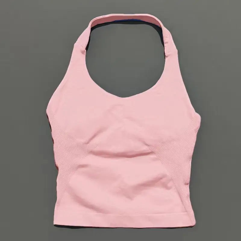 Halter Yoga Tank Top Women Sexy Seamless Strappy Backless Slim Fit Padded Breathable Gym Fitness Running Workout Sports Tops