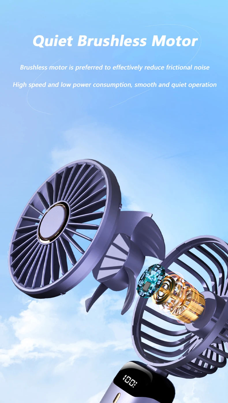 New Portable Hand-Held Fan Office Desktop Multifunctional Folding Double-Headed Small Electric Fan With A Neck Lanyard