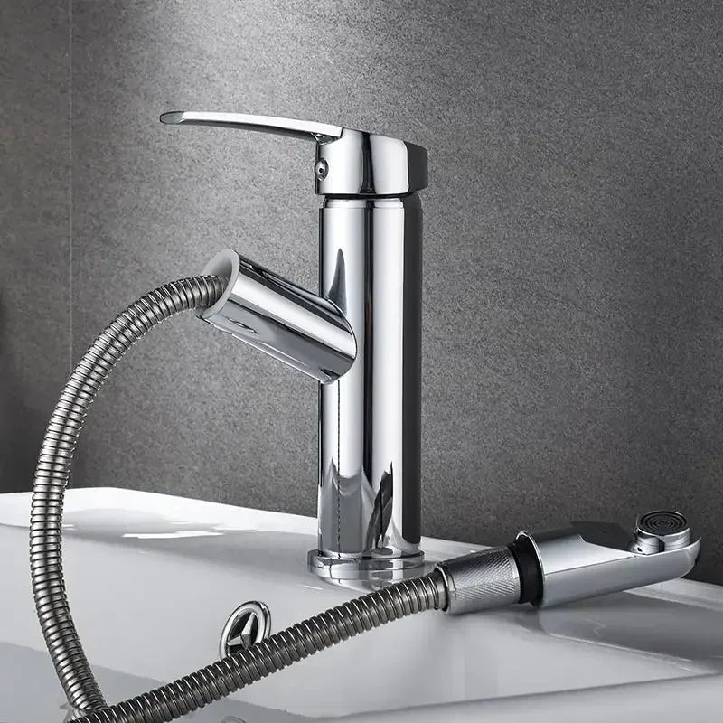 Pull-out Type Faucet Bathroom Basin Hot and Cold Water Tap Household Countertop Single Handle Faucet Bathroom Accessories