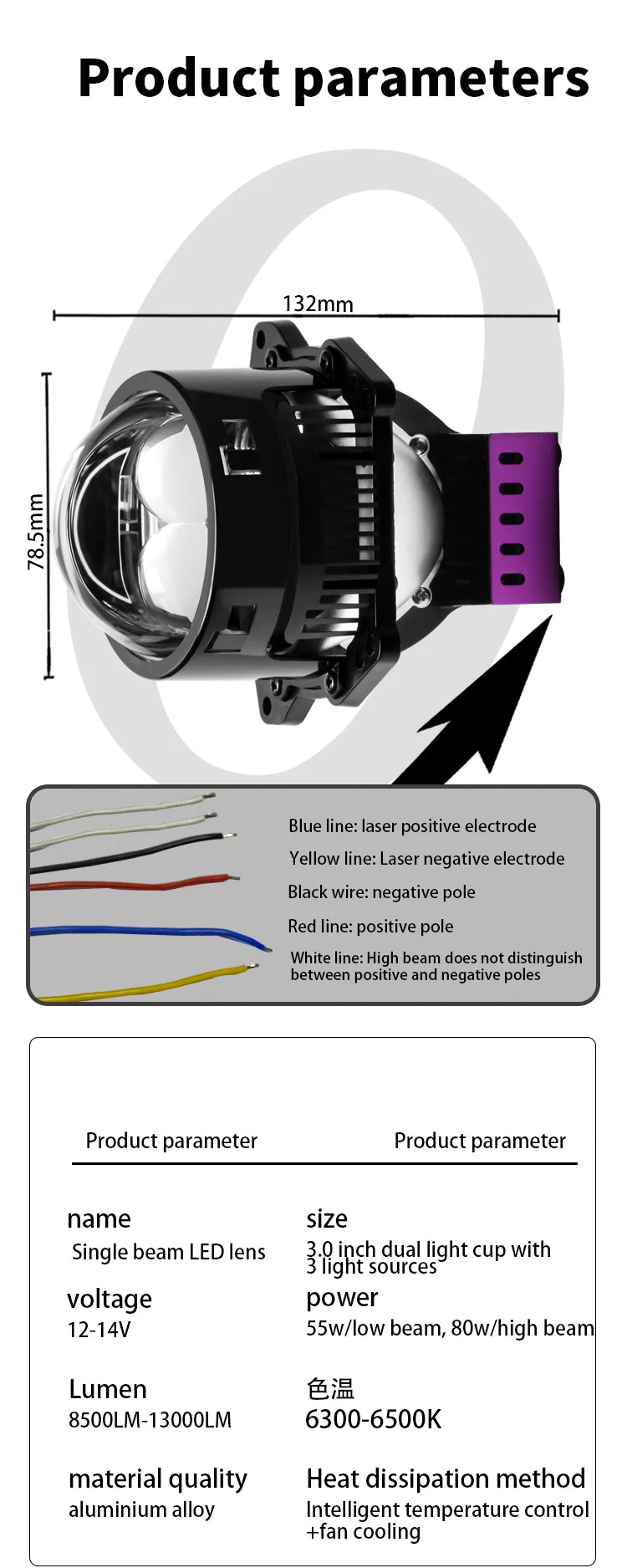 2 12V/24 100W 6000K dual laser LED projection lenses fog lights high beam and low beam waterproof automotive parts universal