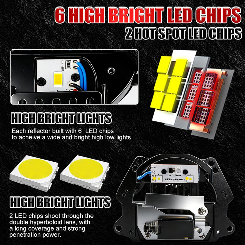 3 Inch 100W 6000K Bi-LED Projector Lenses Dual Hyperboloid Lens For Hella 3R H4 H7 9005/9006 Car Upgrade Retrofit Kits Turbo Fan