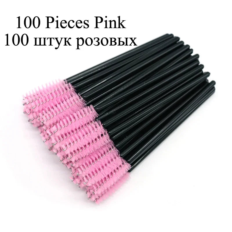 100Pcs Disposable Micro Eyelash Extension Makeup Kit Eyelash Brush Mascara Wands Applicator Spoolers Eyebrow Comb Brushes Lashes