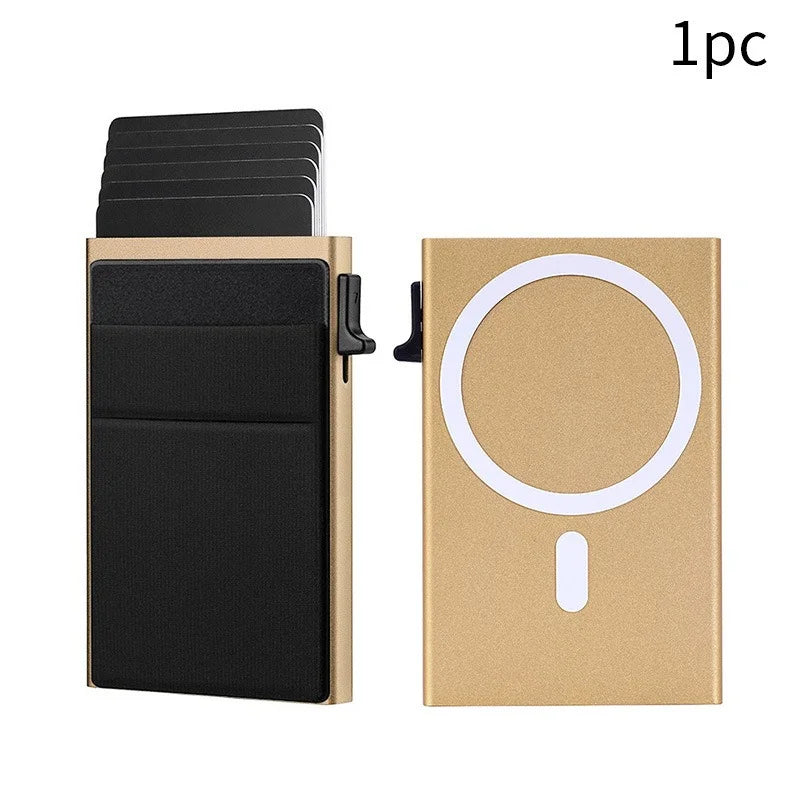 Pop-Up RFID Blocking Card Holder Aluminum Alloy Card Push Bag Large-Capacity Phone Magnetic Metal Box Wallet Men Women Purse