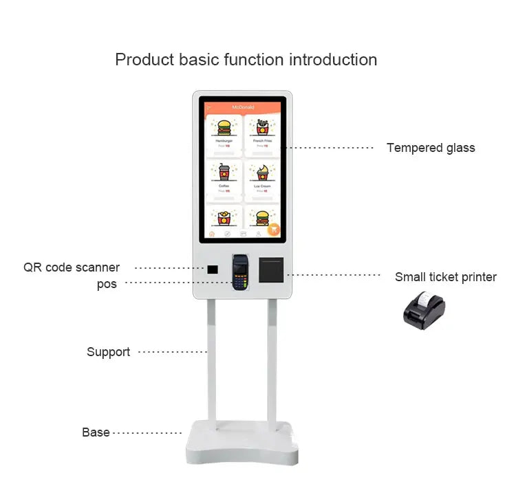 32inch Android Restaurant Menu Kiosks Self Service Ordering Bill Store Terminal Printer Pos Payment Banking Bakery Kiosk Machine
