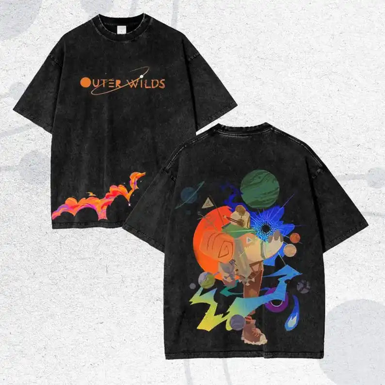 Outer Wilds Washed T-shirt New Model personality Clothes Oversized Unisex Vintage Loose Trendy Cotton Harajuku high quality soft