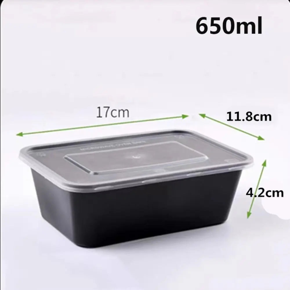 5Pcs/set Plastic Disposable Food Containers Useful with Lid Large Capacity Lunch Box Black Leakproof Fridge Storage Boxes