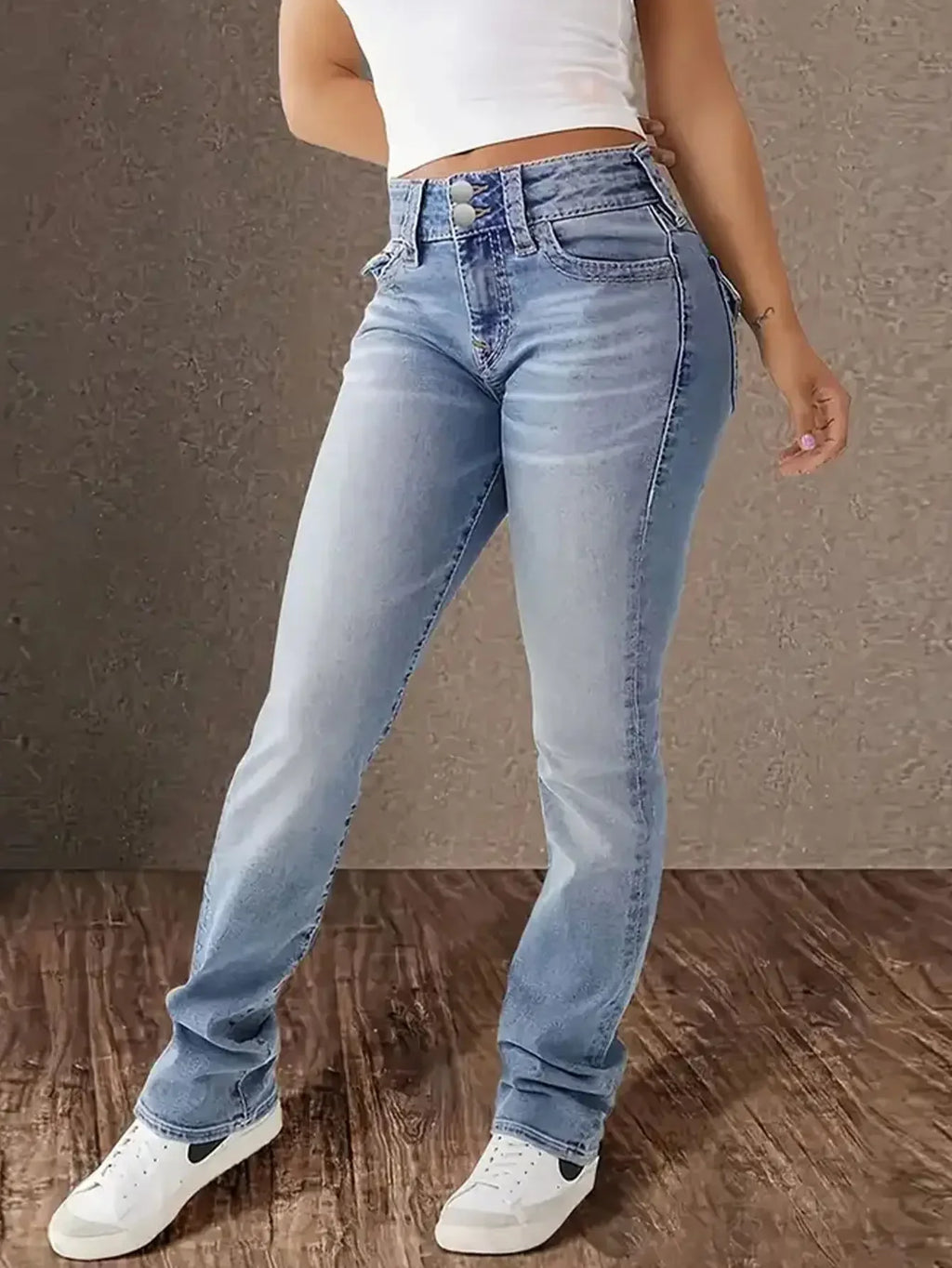 Womens Jeans Y2k Jeans Blue Denim Pants Straight Leg Stretch Fabric Slim Fit High Waist Retro Style Casual Wear
