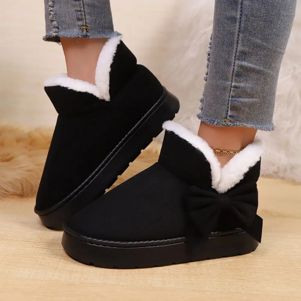 Bow-knot Women's Snow Boots Lining Keep Warm Slip-On Platform Boots Soft Comfortable Winter Shoes