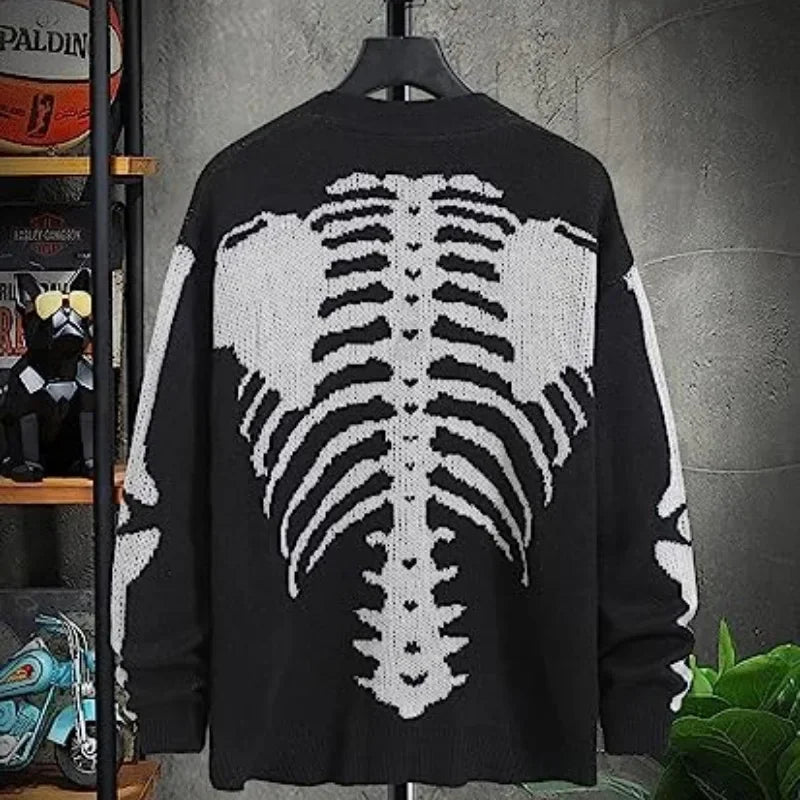 Unisex Knitted Jacquard Pattern Sweaters Spring Autumn Casual Loose Cardigan for Men Women Plus Size Halloween Y2K Cardigans