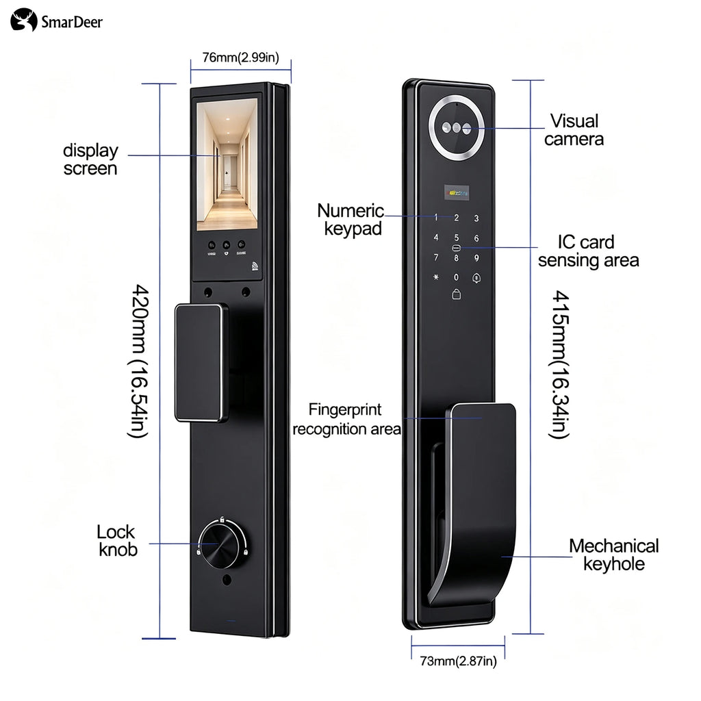 3D Face & Palm Vein Smart Door Lock IP65 Waterproof Tuya Video Call Biometric Fingerprint Electronic Lock for Home Front Door