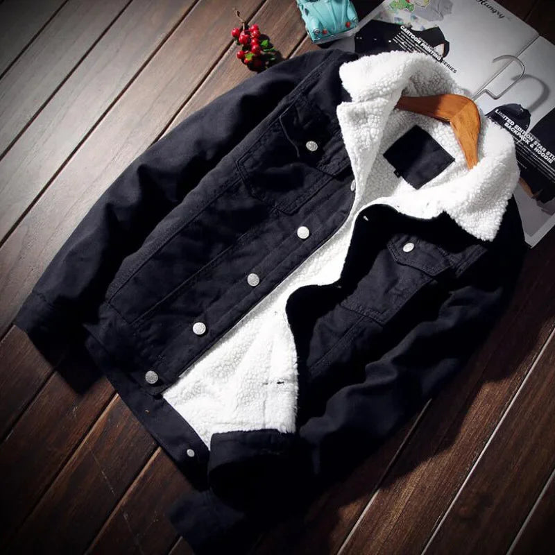 Denim Jacket Men Winter Streetwear Fashion Turn Down Fur Collar Windbreaker Cowboy Jackets Men's Outwear Hip Hop Jeans Coats 6XL