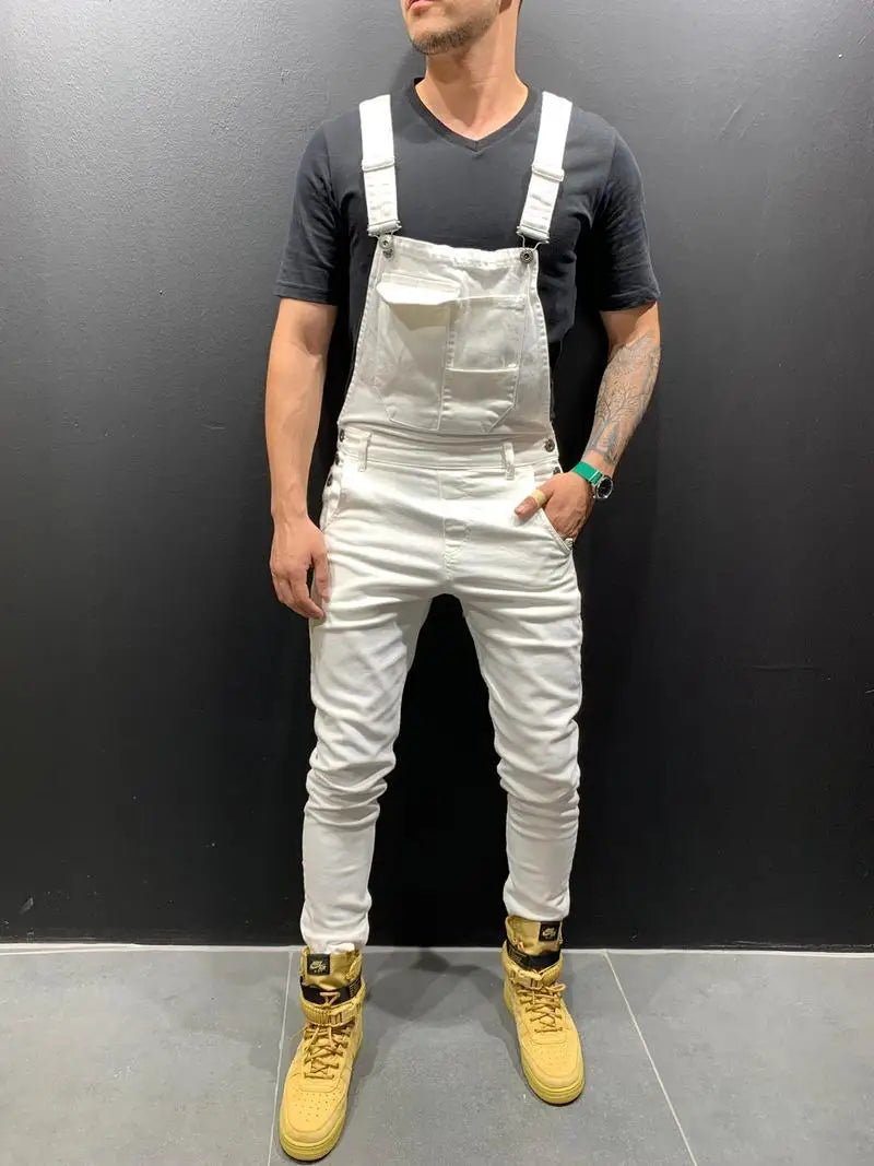 Men's Tie Dye Denim Overalls, Fashionable Slim Fit and Slimming Pants, Solid Color New Style Mens Jeans