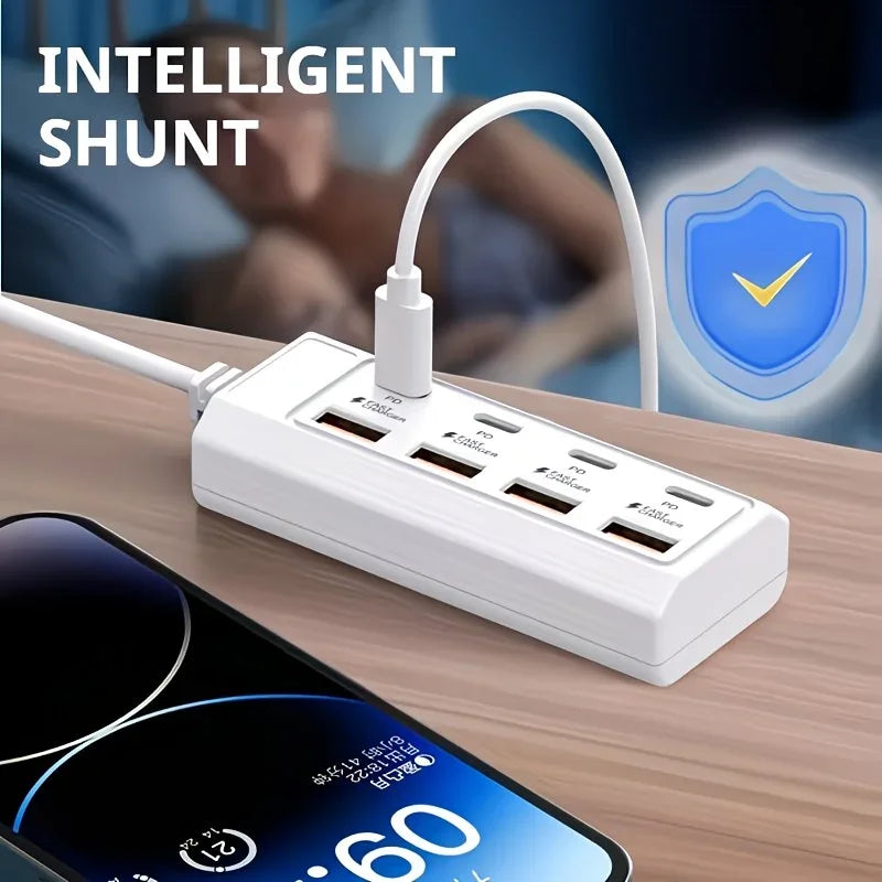 8-in-1 USB Charger Socket Multi Port Fast Charging Station USB C PD 25W Power Adapter Desktop Charging Hub for PhoneLaptopTablet
