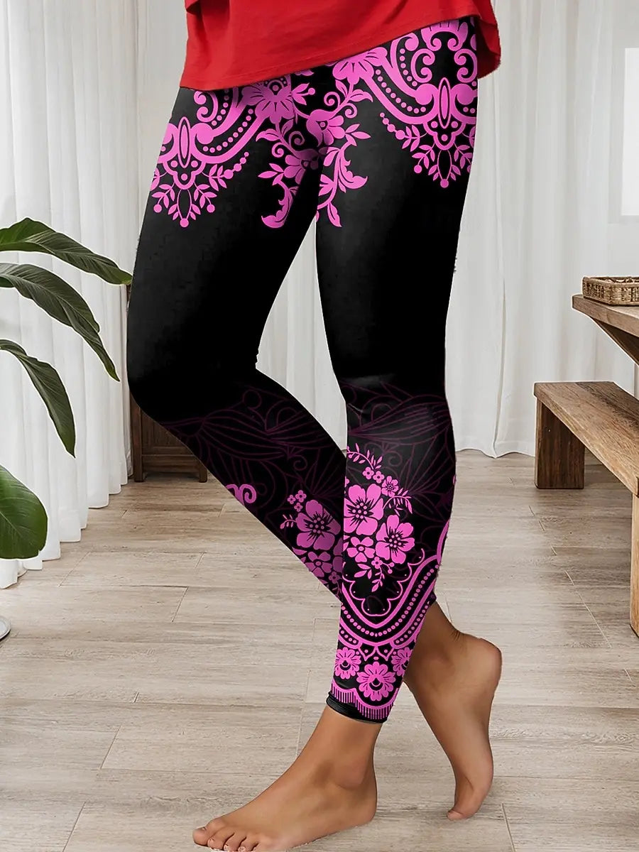 Women's Leggings Ethnic Style Prints Outdoor Trousers Polyester Spandex Stretch Elastic Waist,Control Fall Winter Streetwear