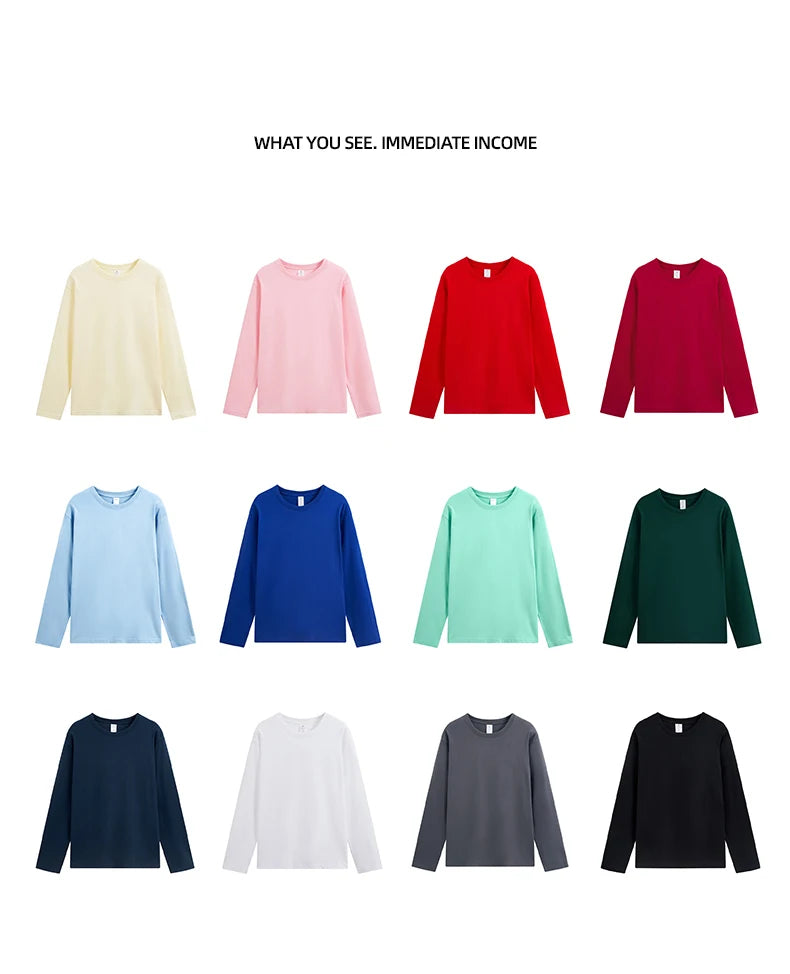 Long sleeve T-shirt Solid Color Top Tees Custom Print Your Design Autumn Plain Cotton Tshirts Plus Size Undershirts For Man