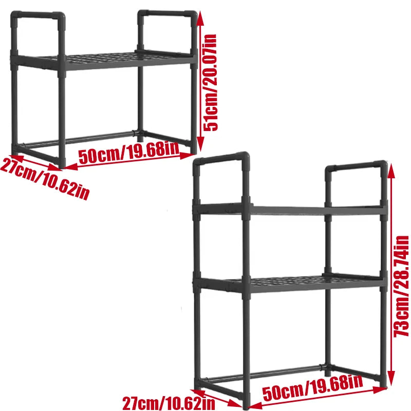2/3 Floor Microwave Oven Rack, Kitchen Countertop Storage Rack, With Hooked Metal Appliance Rack, Saving Kitchen Shelf Space