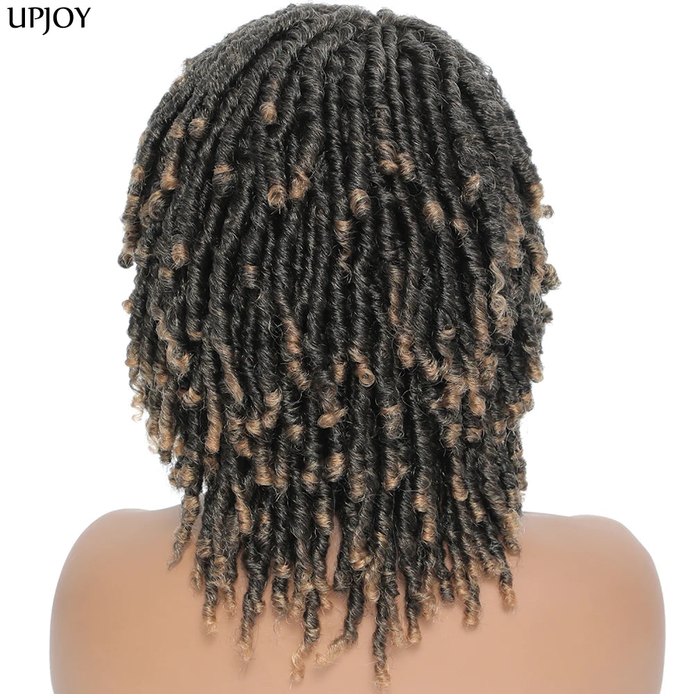 Short Dreadlock Wig Twist Braided Wigs for Black Women and Men Boho Afro Curly Synthetic Wig Faux Locs Braided Crochet Hair Wigs