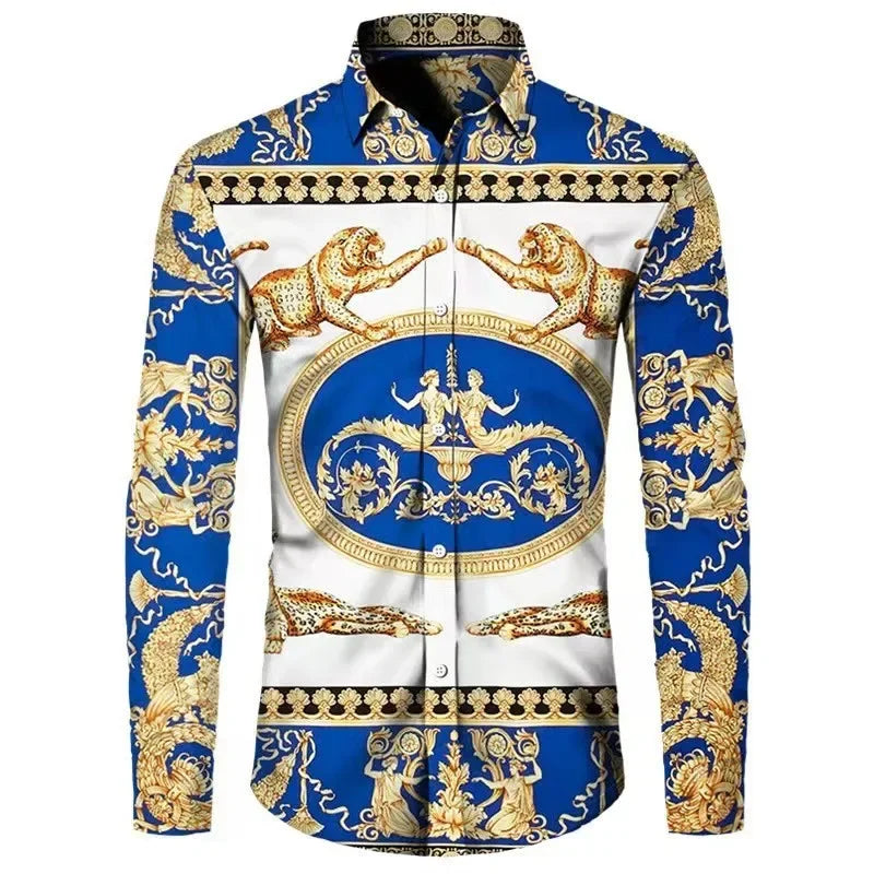 Stylish Baroque Long-sleeved Shirt Neo-retro Pattern Mens Casual Shirt Print Comfortable Breathable Camisas Mangas Largas Hombre