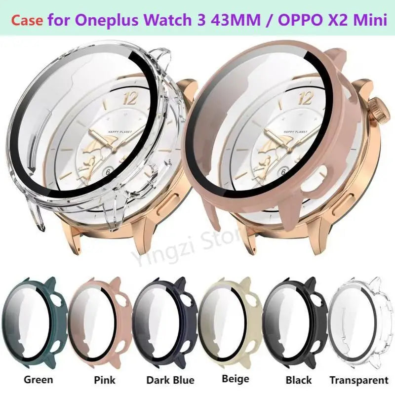 PC+Tempered Glass Case for Oneplus Watch 3 43MM Samrt Watch Bumper Protective Cover Protector for OPPO X2 Mini Shell Accessorie
