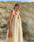 Sleeveless Halter Maxi Summer Dress for Women Fashion Ruffle Beach Long Robe 2025 Elegant Slip Holiday Hollow Out Sundress